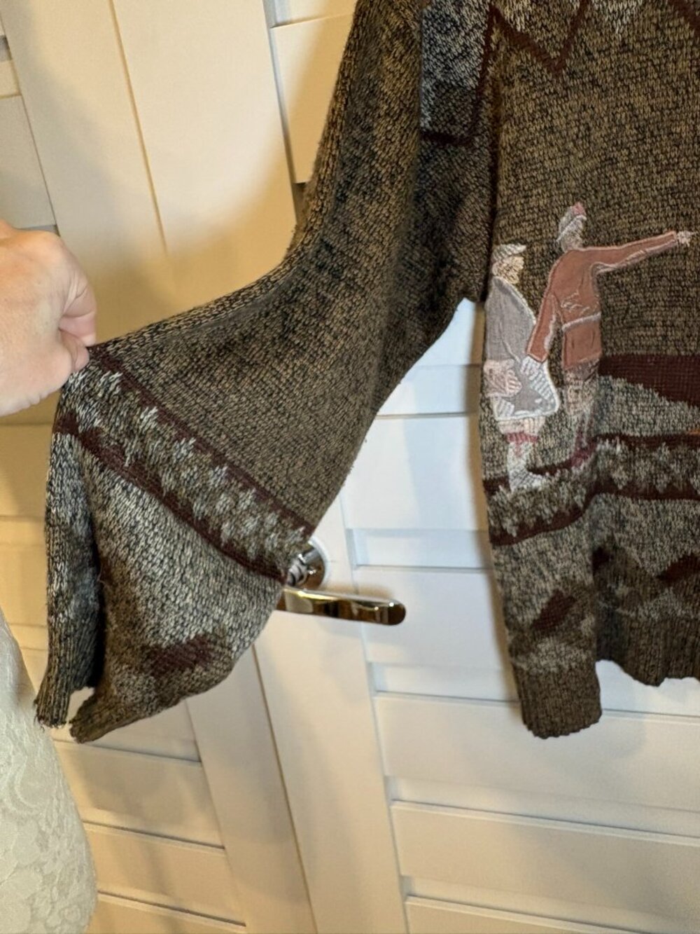 Jinya Vintage Novelty Landscape Knit Sweater Eclectic Grandpa Olive L XL - Picture 7 of 8